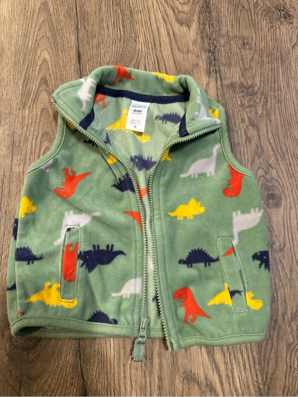 Carter's Green Fleece Dino Vest with Red, Yellow & Navy Accents